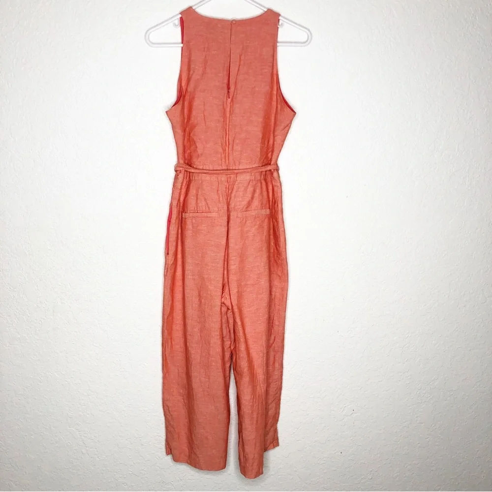 Banana Republic coral orange linen blend sleeveless belted cropped jumpsuit 6P